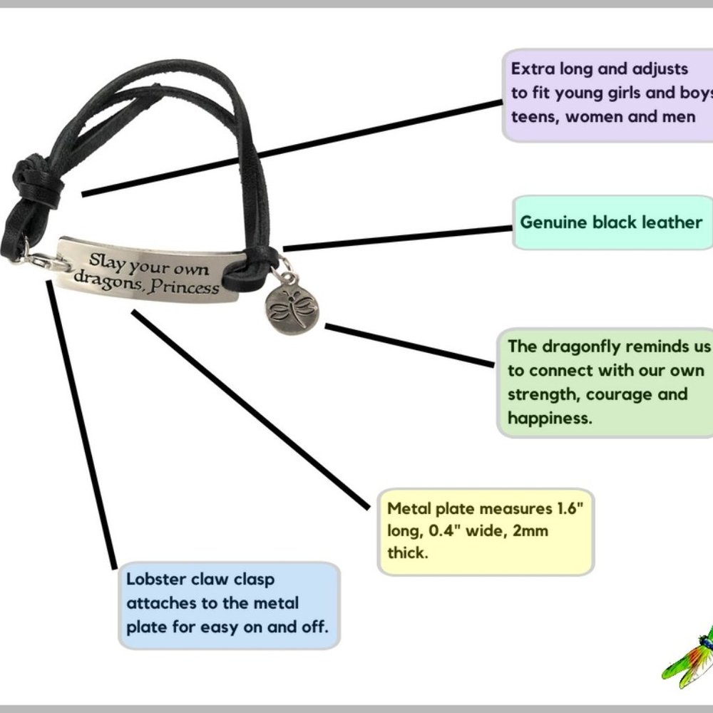 Leather Bracelet "Slay Your Own Dragon Princess" to Motivate and Inspire - Picture 2 of 5